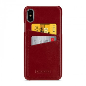Кожаный чехол накладка (премиум нат. кожа) с отсеком для карт для Iphone X 10/XS Красный