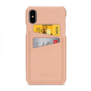 Кожаный чехол накладка (премиум нат. кожа) с отсеком для карт для Iphone X 10/XS Розовый