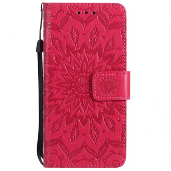 Чехол портмоне подставка текстура Цветы на силиконовой основе с отсеком для карт на магнитной защелке для Samsung Galaxy J2 Prime Красный