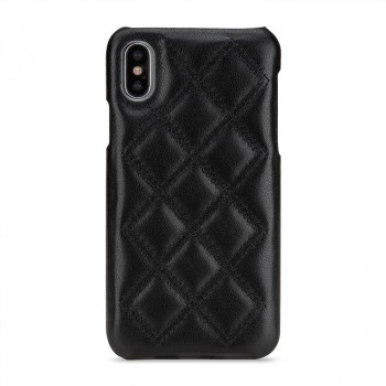 Кожаный чехол накладка (премиум нат. кожа) текстура Клетка для Iphone X 10  Черный