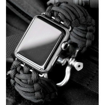 Тканевый ремешок Милитари с металлической пряжкой и металлическим коннектором для Apple Watch 42мм Черный