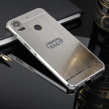 Двухкомпонентный чехол c металлическим бампером с поликарбонатной накладкой и текстурным покрытием Металл для HTC Desire 10 Pro Серый