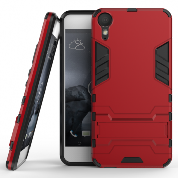 Сверхпрочный противоударный чехол для HTC Desire 10 Lifestyle с текстурой металлик и ножкой подставкой Красный