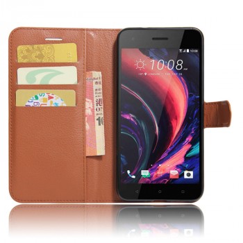 Чехол портмоне подставка для HTC Desire 10 Pro с магнитной защелкой и отделениями для карт Коричневый