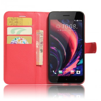 Чехол портмоне подставка для HTC Desire 10 Pro с магнитной защелкой и отделениями для карт Красный