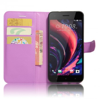 Чехол портмоне подставка для HTC Desire 10 Pro с магнитной защелкой и отделениями для карт Пурпурный