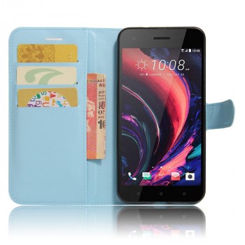 Чехол портмоне подставка для HTC Desire 10 Pro с магнитной защелкой и отделениями для карт Голубой