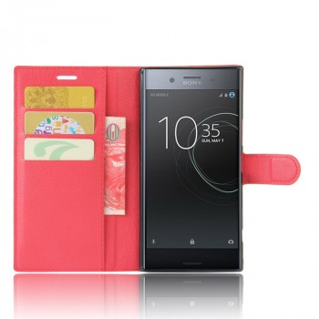 Чехол портмоне подставка на силиконовой основе с отсеком для карт на магнитной защелке для Sony Xperia XZ Premium Красный