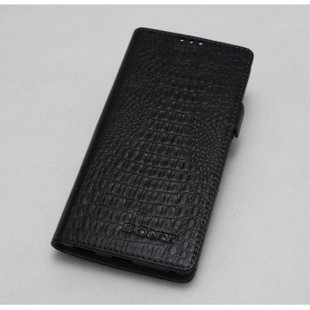 Кожаный чехол горизонтальная книжка подставка текстура Крокодил с магнитной застежкой для Sony Xperia XZ Premium Черный