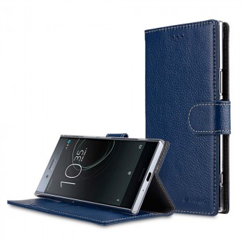 Кожаный чехол портмоне подставка с магнитной застежкой для Sony Xperia XZ Premium Синий