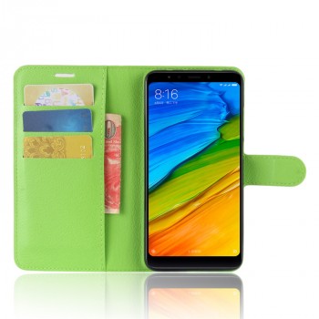 Чехол портмоне подставка для Xiaomi RedMi 5 Plus с магнитной защелкой и отделениями для карт Зеленый