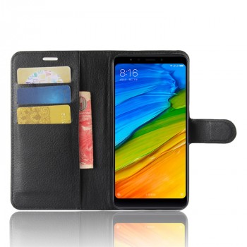 Чехол портмоне подставка для Xiaomi RedMi 5 Plus с магнитной защелкой и отделениями для карт Черный