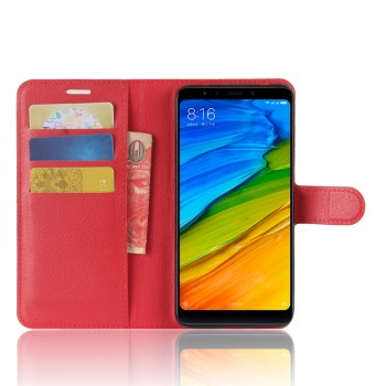 Чехол портмоне подставка для Xiaomi RedMi 5 Plus с магнитной защелкой и отделениями для карт Красный