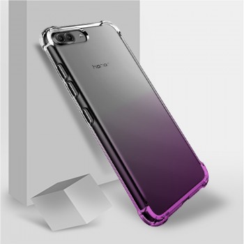 Силиконовый глянцевый полупрозрачный градиентный чехол с усиленными углами для Huawei Honor View 10  Фиолетовый