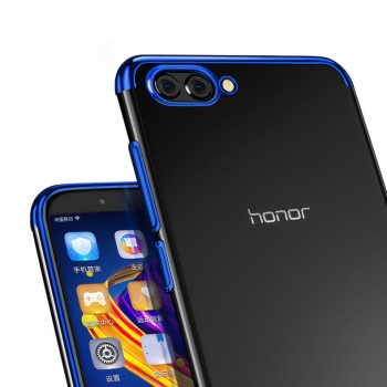 Силиконовый глянцевый полупрозрачный с текстурным покрытием Металлик для Huawei Honor View 10  Синий