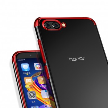 Силиконовый глянцевый полупрозрачный с текстурным покрытием Металлик для Huawei Honor View 10  Красный
