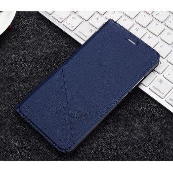 Чехол горизонтальная книжка подставка текстура Линии с отсеком для карт для Huawei Honor 9 Lite Синий