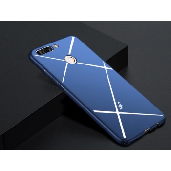 Пластиковый непрозрачный матовый чехол с улучшенной защитой торцов текстура Линии для Huawei Honor 9 Lite  Синий