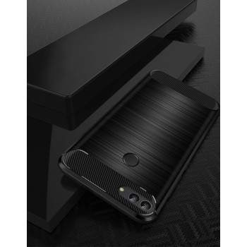 Матовый силиконовый чехол для Huawei P Smart с текстурным покрытием металлик Черный