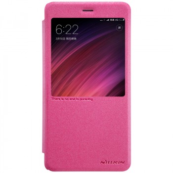 Чехол горизонтальная книжка на пластиковой нескользящей премиум основе с окном вызова для Xiaomi RedMi Note 4X Розовый
