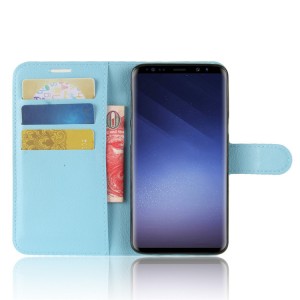 Чехол портмоне подставка для Samsung Galaxy S9 с магнитной защелкой и отделениями для карт Голубой