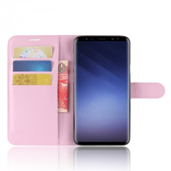 Чехол портмоне подставка для Samsung Galaxy S9 Plus с магнитной защелкой и отделениями для карт Розовый