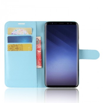 Чехол портмоне подставка для Samsung Galaxy S9 Plus с магнитной защелкой и отделениями для карт Голубой