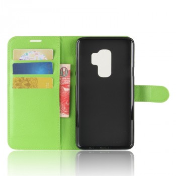 Чехол портмоне подставка для Samsung Galaxy S9 Plus с магнитной защелкой и отделениями для карт Зеленый