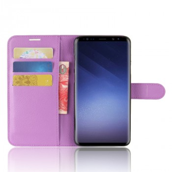 Чехол портмоне подставка для Samsung Galaxy S9 Plus с магнитной защелкой и отделениями для карт Фиолетовый