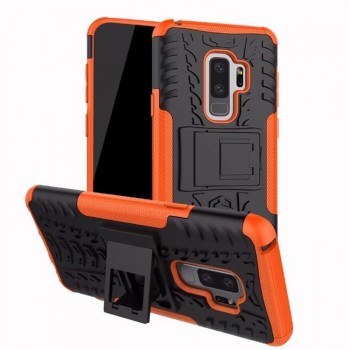 Экстрим противоударный чехол для Samsung Galaxy S9 Plus с подставкой и текстурой шины Оранжевый