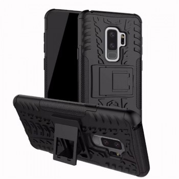 Экстрим противоударный чехол для Samsung Galaxy S9 Plus с подставкой и текстурой шины Черный