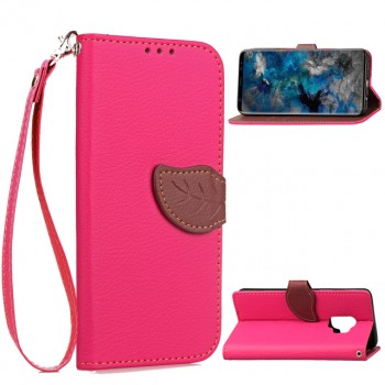 Чехол портмоне подставка на силиконовой основе с отсеком для карт на дизайнерской магнитной защелке для Samsung Galaxy S9 Plus  Розовый