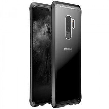 Металлический округлый двухцветный премиум бампер сборного типа с задней крышкой из закаленного защитного стекла для Samsung Galaxy S9 Plus Черный
