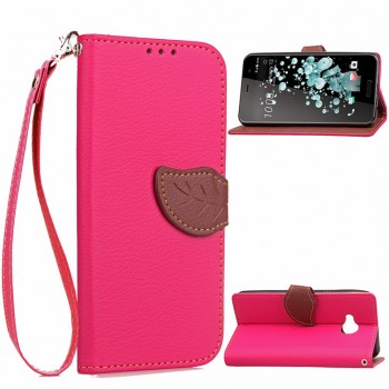 Чехол портмоне подставка на силиконовой основе с отсеком для карт на дизайнерской магнитной защелке для HTC U Play  Розовый