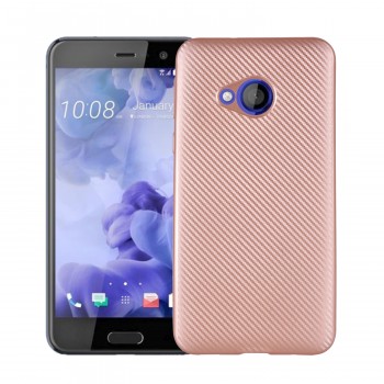 Силиконовый глянцевый непрозрачный чехол с улучшенной защитой торцов и текстурным покрытием Карбон для HTC U Play  Розовый