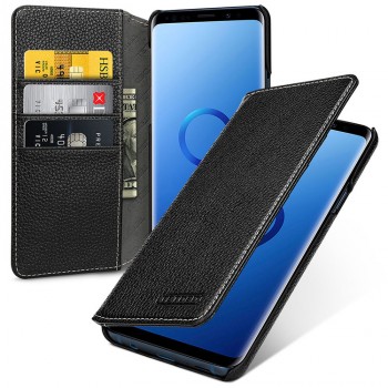 Кожаный чехол портмоне (премиум нат. кожа) для Samsung Galaxy S9 Plus Черный