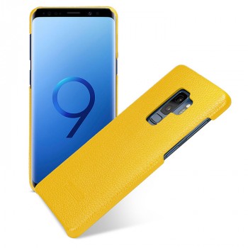 Кожаный чехол накладка (премиум нат. кожа) для Samsung Galaxy S9 Plus  Желтый