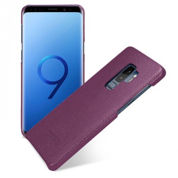 Кожаный чехол накладка (премиум нат. кожа) для Samsung Galaxy S9 Plus  Фиолетовый
