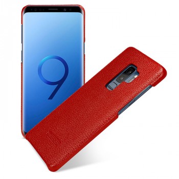 Кожаный чехол накладка (премиум нат. кожа) для Samsung Galaxy S9 Plus  Красный