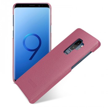 Кожаный чехол накладка (премиум нат. кожа) для Samsung Galaxy S9 Plus  Розовый