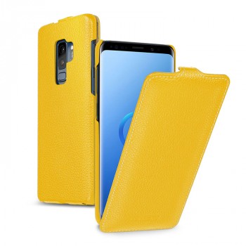 Кожаный чехол вертикальная книжка (премиум нат. кожа) для Samsung Galaxy S9 Plus  Желтый