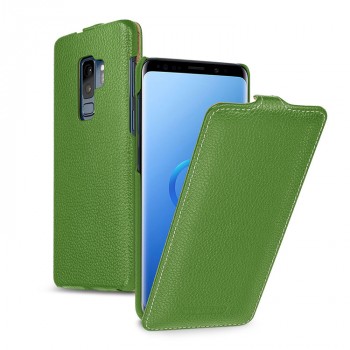 Кожаный чехол вертикальная книжка (премиум нат. кожа) для Samsung Galaxy S9 Plus  Зеленый