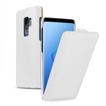 Кожаный чехол вертикальная книжка (премиум нат. кожа) для Samsung Galaxy S9 Plus  Белый