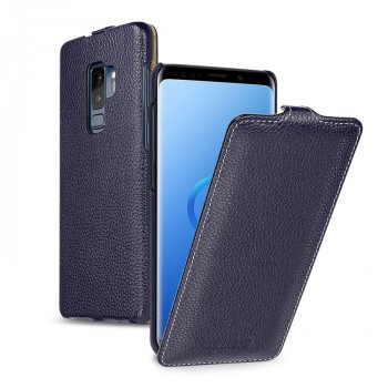 Кожаный чехол вертикальная книжка (премиум нат. кожа) для Samsung Galaxy S9 Plus  Синий