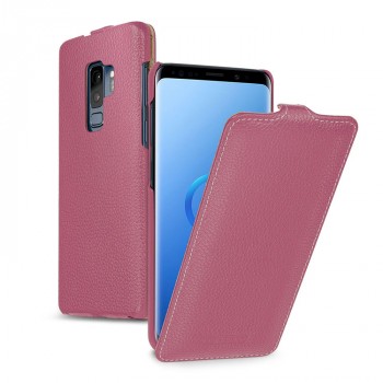 Кожаный чехол вертикальная книжка (премиум нат. кожа) для Samsung Galaxy S9 Plus  Розовый