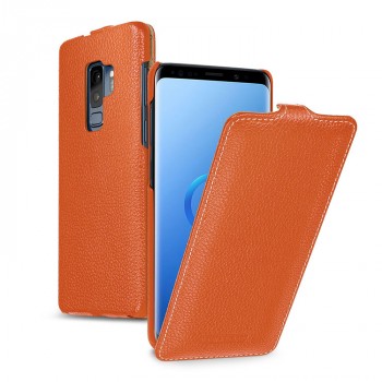 Кожаный чехол вертикальная книжка (премиум нат. кожа) для Samsung Galaxy S9 Plus  Оранжевый