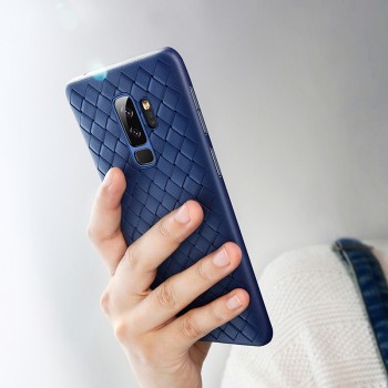 Чехол накладка текстурная отделка Плетеная Кожа для Samsung Galaxy S9 Plus Синий