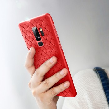 Чехол накладка текстурная отделка Плетеная Кожа для Samsung Galaxy S9 Plus Красный