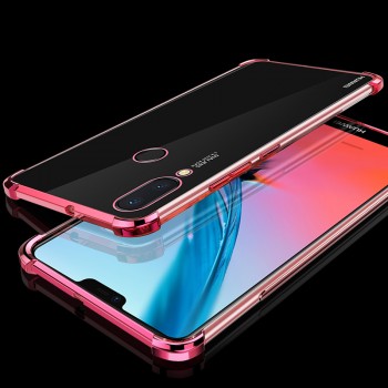 Силиконовый глянцевый полупрозрачный чехол с усиленными углами для Huawei P20 Lite Розовый