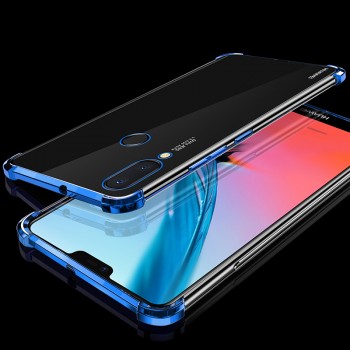 Силиконовый глянцевый полупрозрачный чехол с усиленными углами для Huawei P20 Lite Синий